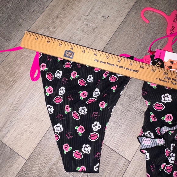 Betsey Johnson black pink 3 piece bikini set coverup sarong and top and bottoms - Picture 5 of 14